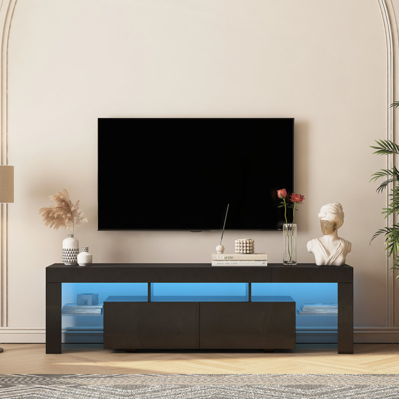 Meuble télé flottant fixé au mur avec 16 DEL de couleur, grand espace de rangement, centre de divertissement moderne pour téléviseurs de 55 à 65 pouces