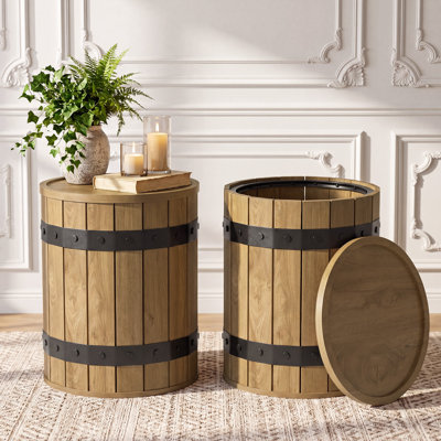 Round Barrel Side Table With Hidden Storage