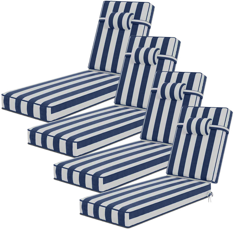 Outdoor Olefin Chaise Lounge Cushions (Set Of 4), Navy, 44" W x 21" D