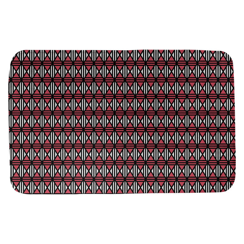 Tapis de salle de bain lineed diamants Leffel, l 17 po x L 24 po, Noir / Rouge