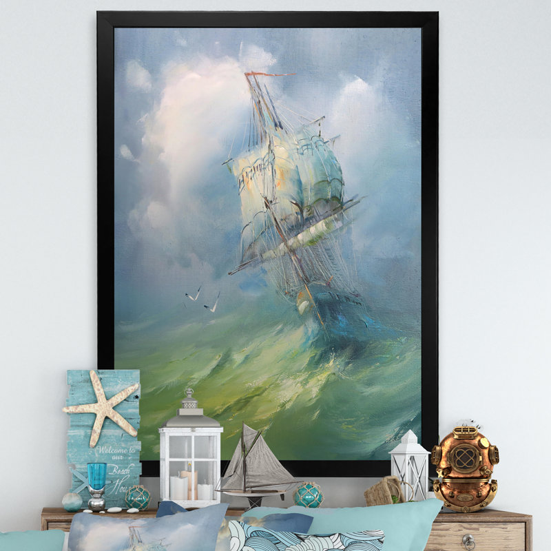 Voile de voilier classique - reproduction d'art nautique et côtier, Cadre noir, H 20 po x l 12 po x P 1 po
