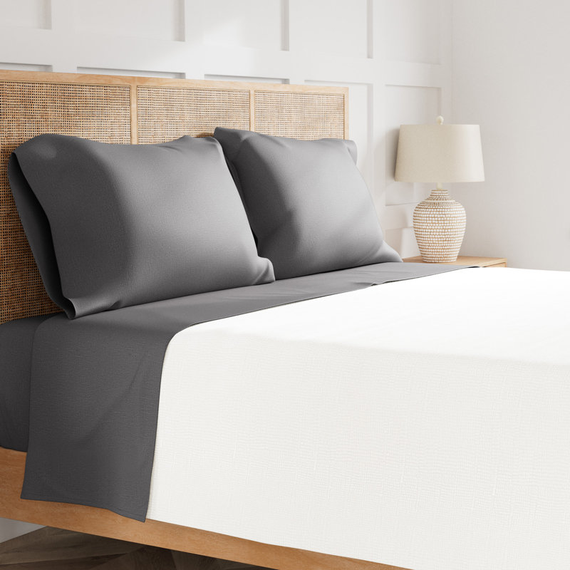 Linen Sheet Set , Charcoal, Queen Sheet Set with 2 Pillowcases