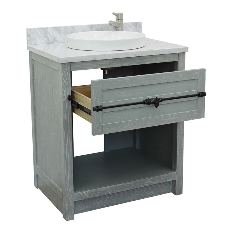 Zimmerman 31'' Single Bathroom Vanity with Top, Sage Gray, White Carrara
