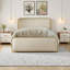 Cadre de lit élégant en métal doré moderne avec tête de lit tapissier courbée et rangement sous le lit - Grand, beige-428735341-428735342