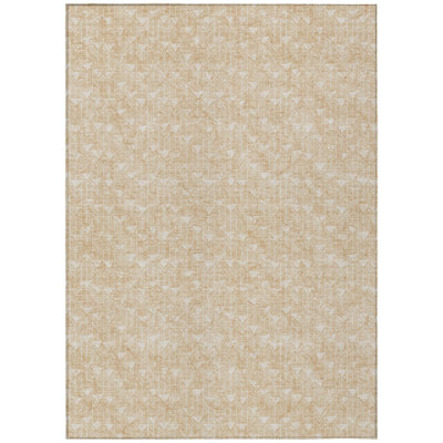 3' X 5' Tan Geometric Washable Non Skid Indoor Outdoor Area Rug