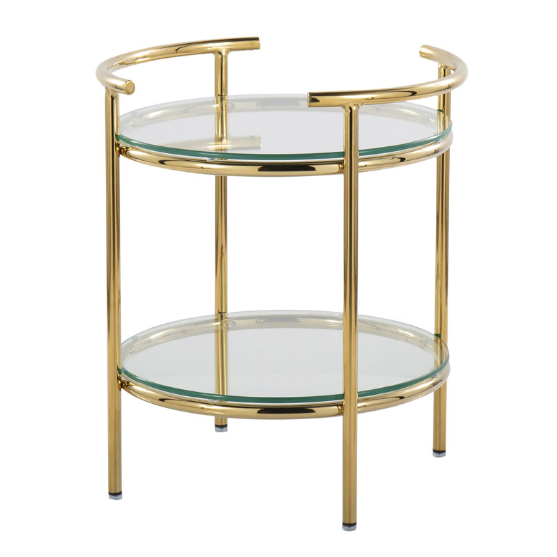 Table d'appoint contemporaine en métal doré et verre transparent