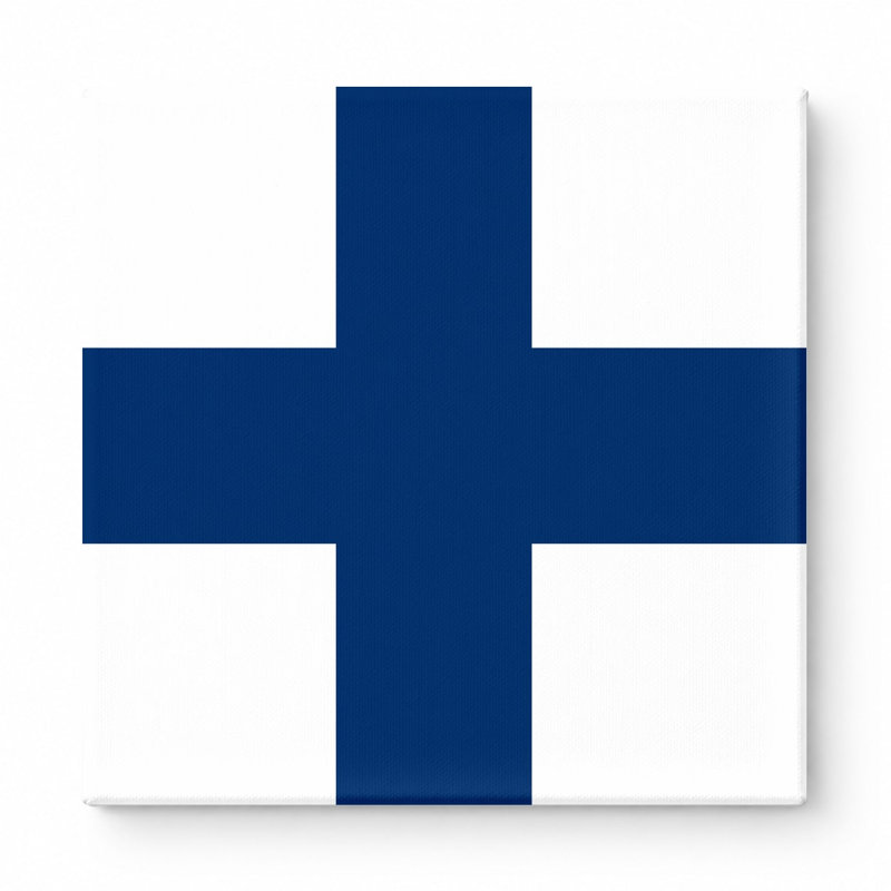 Drapeau finlandais sur toile - Croix nordique, H 16 po x l 16 po