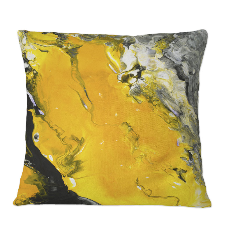 Jaune, jaune, noir, blanc, liquide, Art VI - Coussin décoratif imprimé moderne, 18 po x 18 po