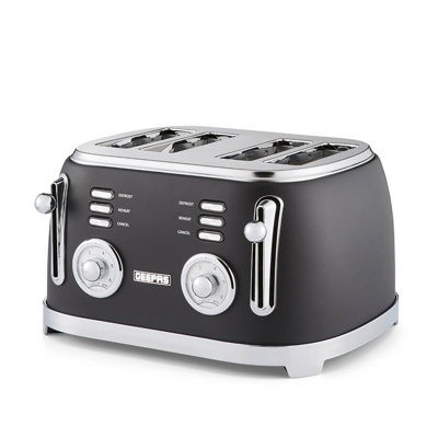 GEEPAS Retrovive 4 Slice Bread Toaster | Extra Wide Slot 6 Browning Level | Defrost/Reheat/Cancel Function Removable Crumb Tray | Cool Touch Exterior Non-Slip Feet Cord Storage 1500W | Vintage