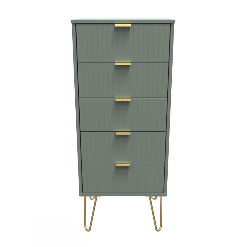 Fully Assembled Alcibades 5 - Drawer Chest of Drawers, Reed Green