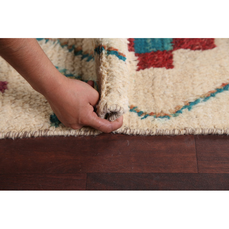 Tapis de couloir géométrique en laine marocain noué à la main 3 x 9