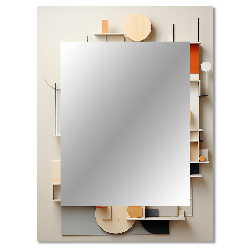 Abstrait géométrique blanc et bleu, formes essentielles - miroir mural géométrique, miroir décoratif moderne, impression d'art en métal