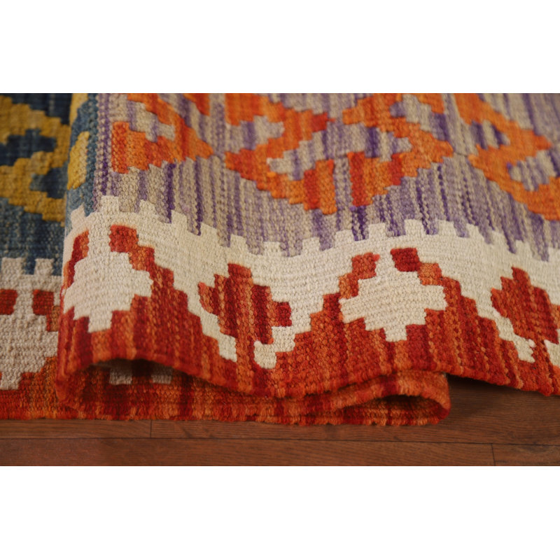 Tapis oriental réversible en laine Kilim 7 x 10