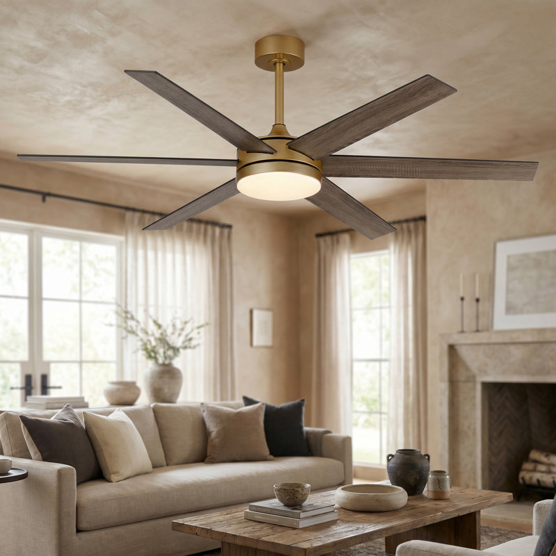 Vaczon 60" 6-Blade Modern Ceiling Fan with Dimmable 3CCT LED Lights and Remote Control, Gold with Black/Grey Wood Blades