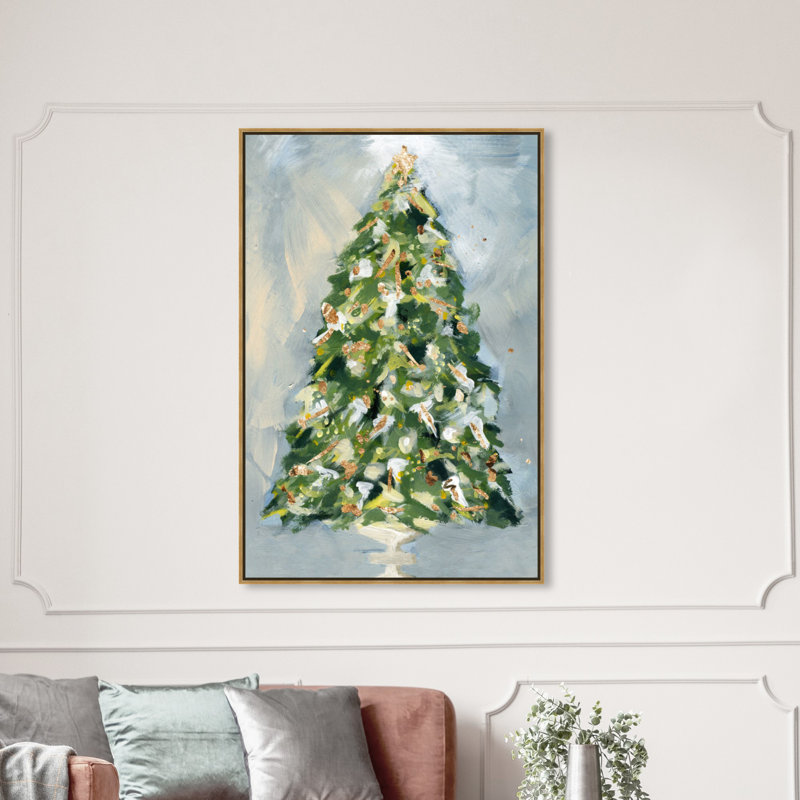 «Christmas Tree 3», peinture sur toile, H 54 po x l 36 po x P 1,5 po, Flotteur doré