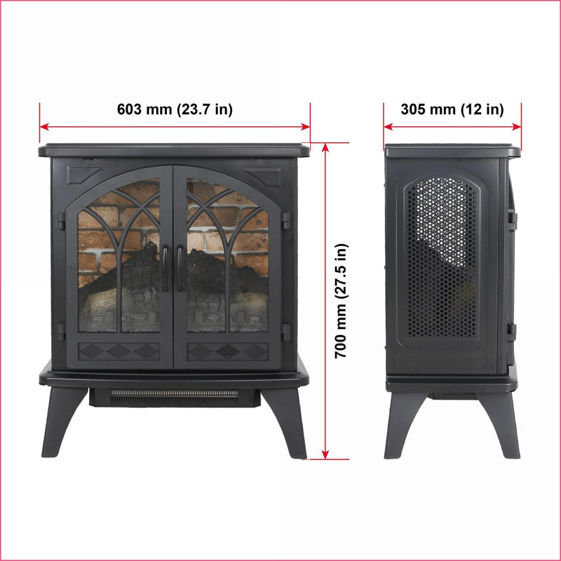 Poêle de foyer intérieur, quartz infrarouge électrique flamme rétro 3D 24 pouces avec télécommande | Autoportant | Noir antique