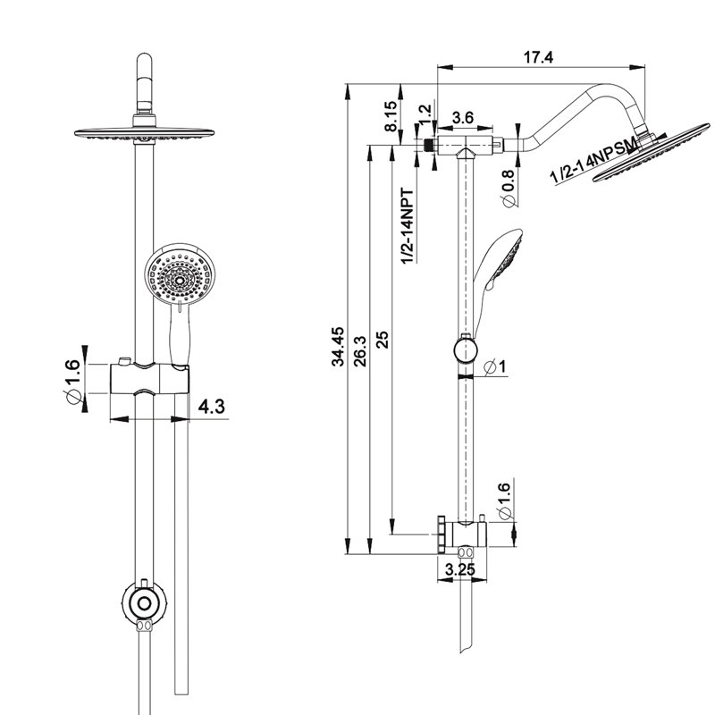 10Inch Shower - Dual Heads, 5 Water Outlet Modes, Wall Mounted, Bathroom Accessory Part, Silver