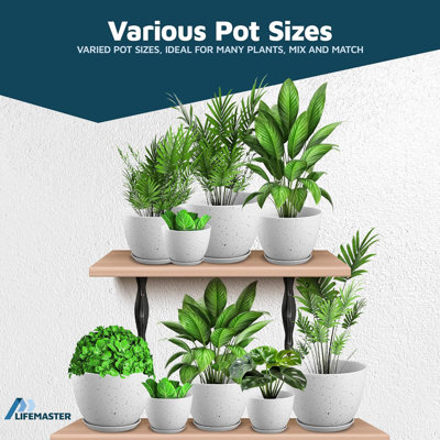 Planter Pots with Drainage Holes - Lightweight, Durable, and Space-Saving Pots for Indoor and Outdoor - Versatile Functionality, Simple Modern Design, Plastic Planter Pots