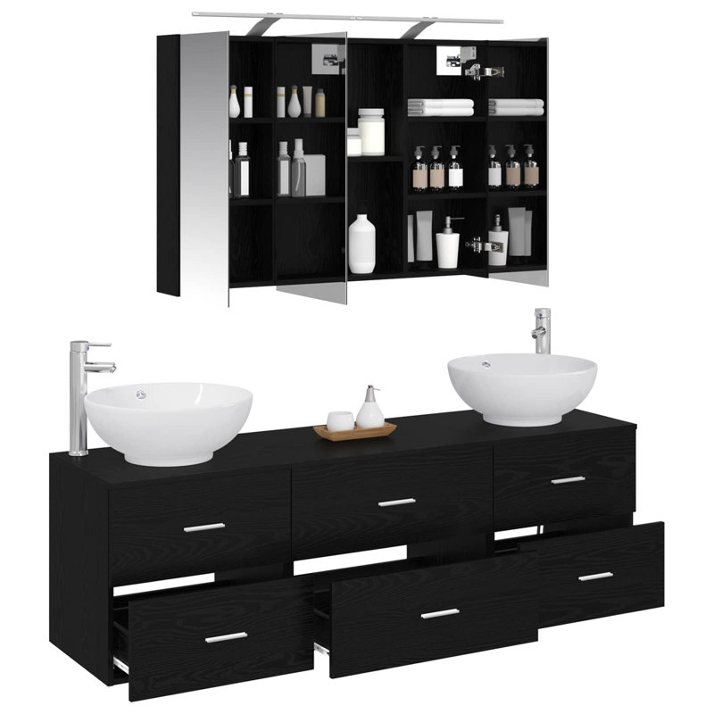 Vanity & Mirror Set, Dark Wood