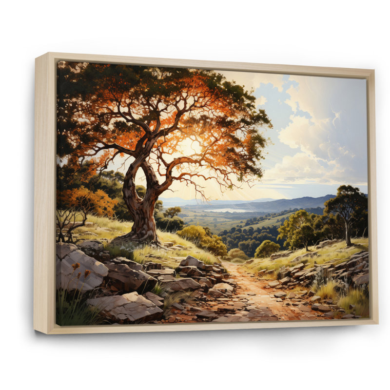 Red Oak Tree Golden Hour - Floral Canvas Wall Art, Cadre naturel flottant, H 12 po x l 20 po x P 1 po