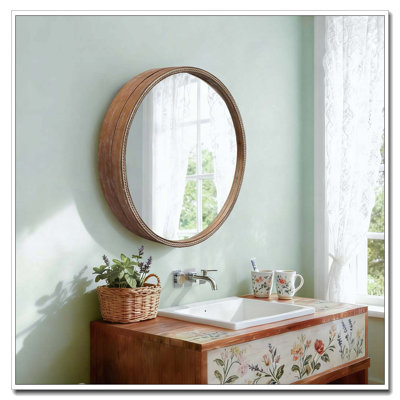 23.62" Sliding Round Wall Mirror with Storage Shelves