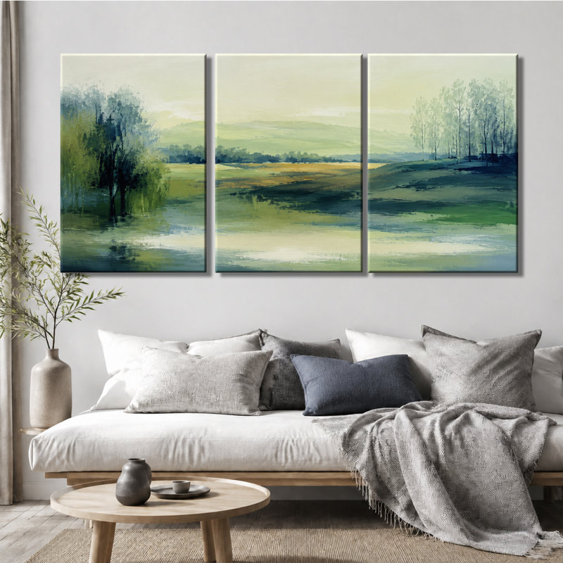 3 panneaux d'art mural, paysage de lac campagne, 12 * 18 pouces * 3