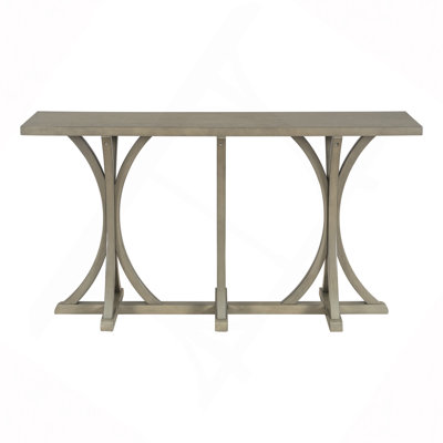 59.8'' Wooden Console Table with Oak Veneer Top,Farmhouse Entryway Table with Rubber Wood Slender Curved Legs, for Living Room,Entryway,Hallway, Dining Spaces.