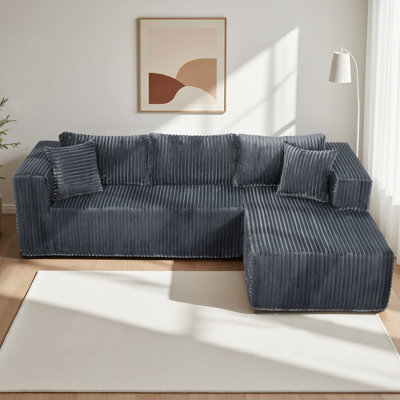 Canapé d'angle en L de 105 pouces avec structure, revêtement, idéal pour la chambre à coucher, gris, 4 mousses à mémoire de forme, conserve sa forme, résiste à l'affaissement, matériau principal Dynamic Fit, petit espace, forme, sans grincements.