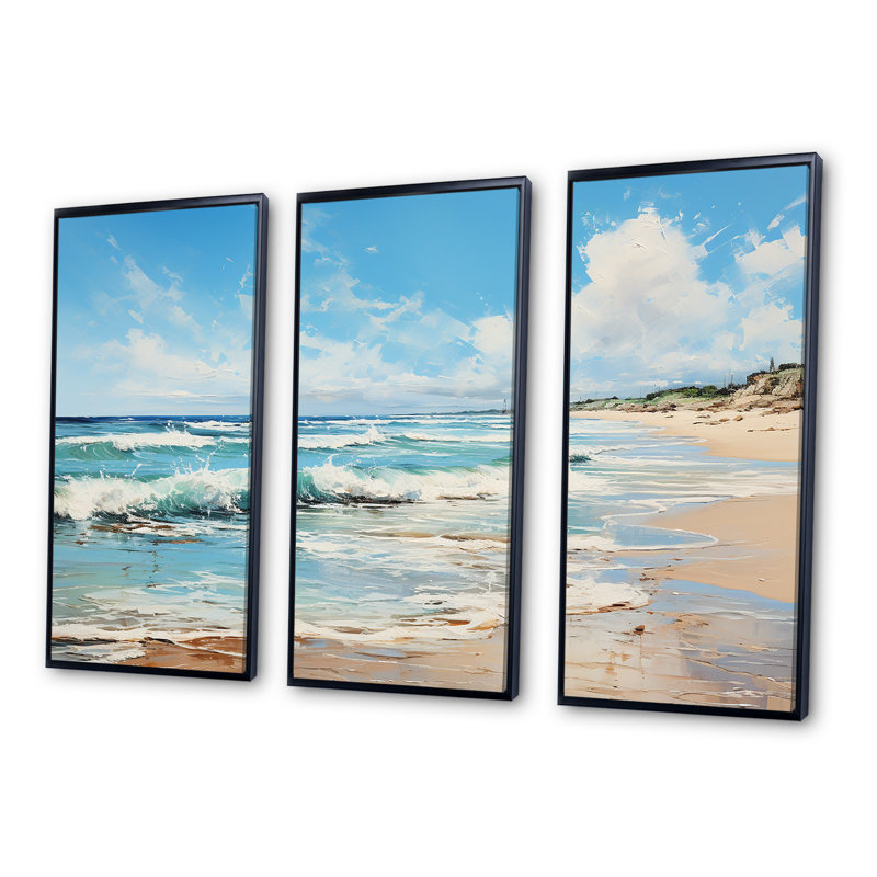 «Abstract Soft Tone Beach Horizons», ensemble d'art sur toile de plage, Cadre flottant noir, H 40 po x l 60 po x P 1 po
