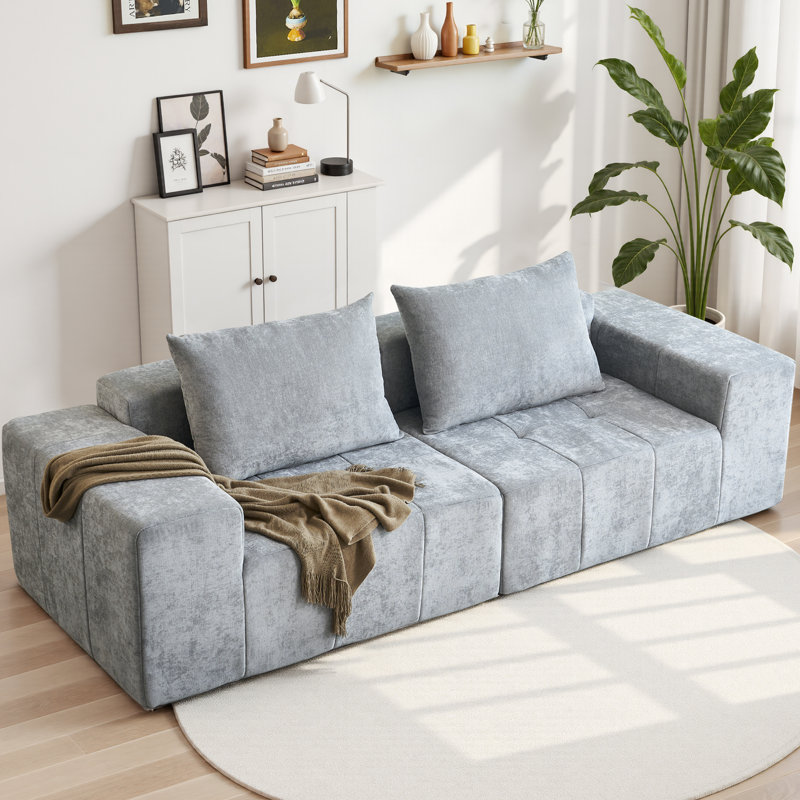 107" Chenille Sofa With Extra Large Armrests,Comfy Upholstered Couch For Living Room, Gray