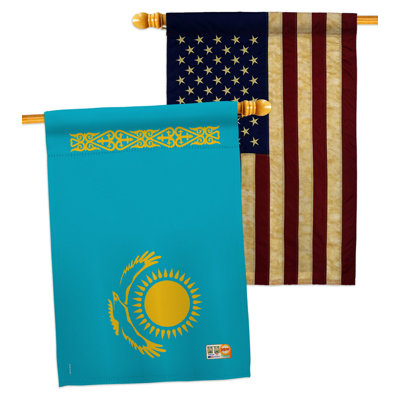 Drapeau de maison en polyester 2 côtés 3 pi 3 po x 2 pi 3 po Kazakistan