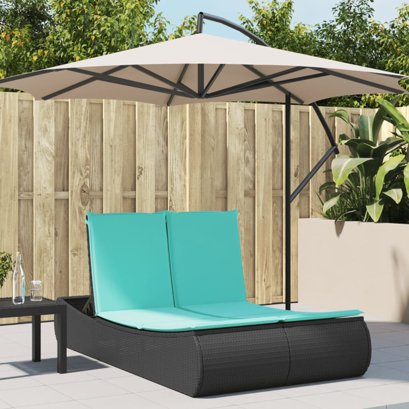 Double bain de soleil double avec coussins, Coussin bleu / cadre noir