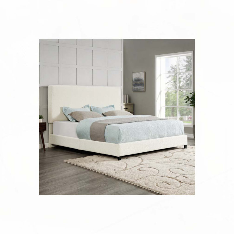 Lit plateforme tapissier Boucle, Blanc, Très grand lit