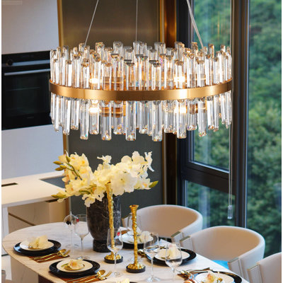 Lustre circulaire moderne en cristal avec contrôle intelligent pour salle à manger, doré