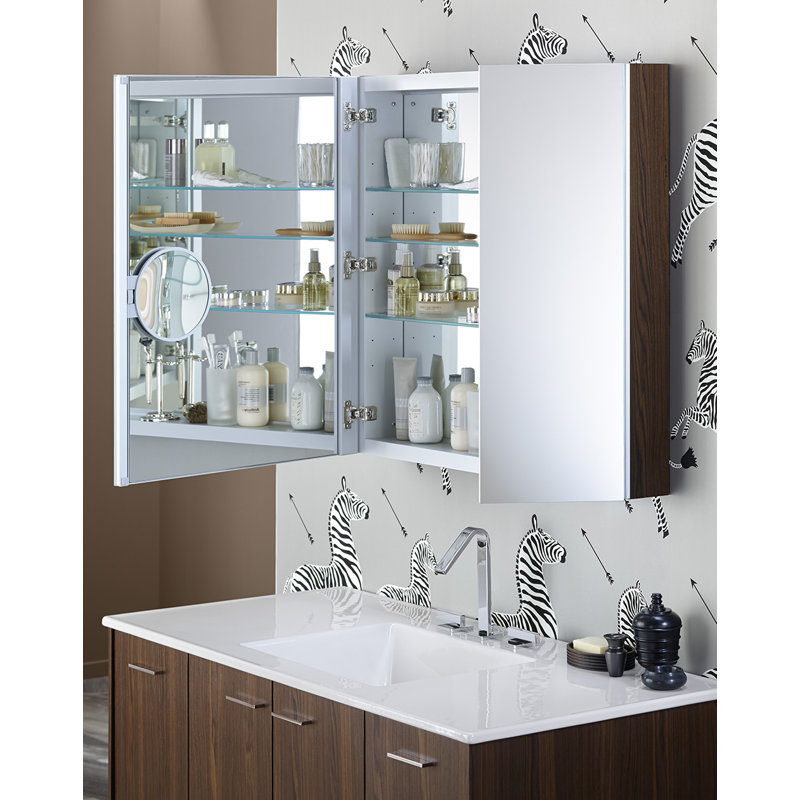 Verdera® 34" W x 30" H Aluminum Medicine Cabinet with Adjustable Magnifying Mirror and Slow-Close Door