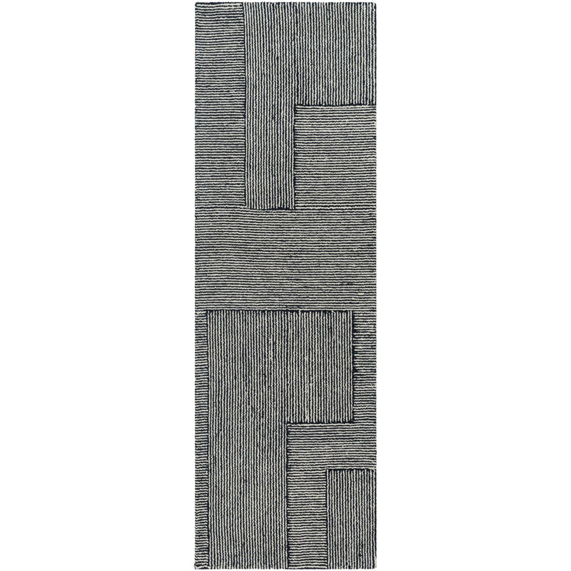 Peeta Geometric Hand-Tufted Wool Black/Ivory Area Rug, Runner 2'6" x 8'