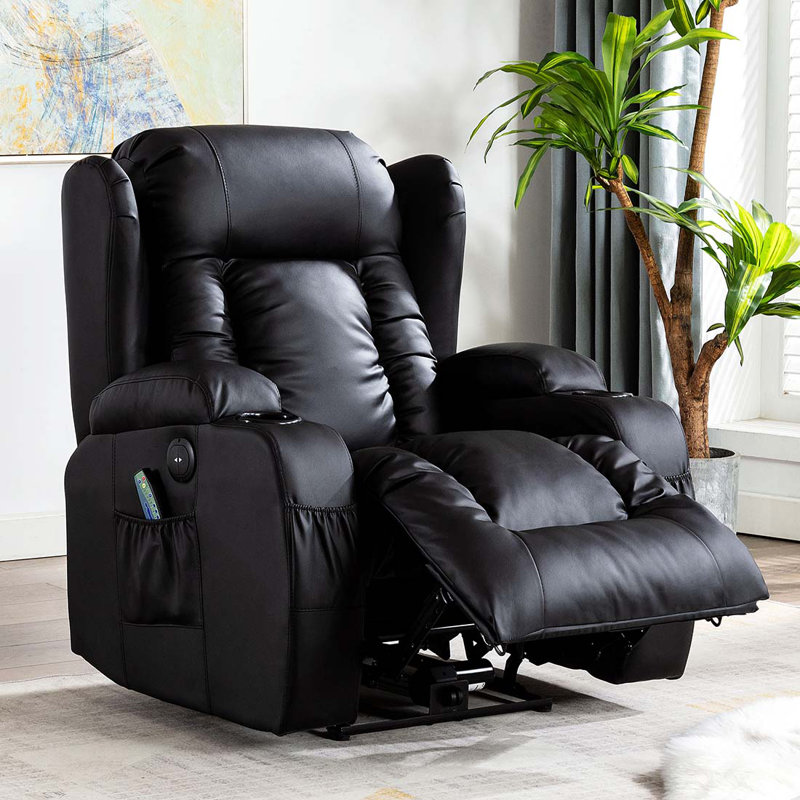 Deneishia 87cm Wide Standard Recliner with Massager, Black, No Motion