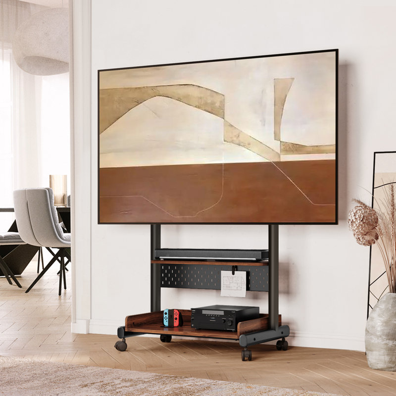 Charrisse 2-Shelf Rolling TV Stand with Integrated Mount, Brown