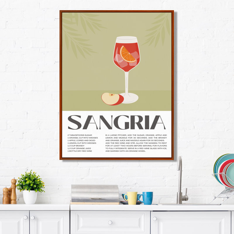 Reproduction d'art murale rouge sangria 5 A 7 - cocktails, H 44 po x l 34 po, Cadre flottant brun