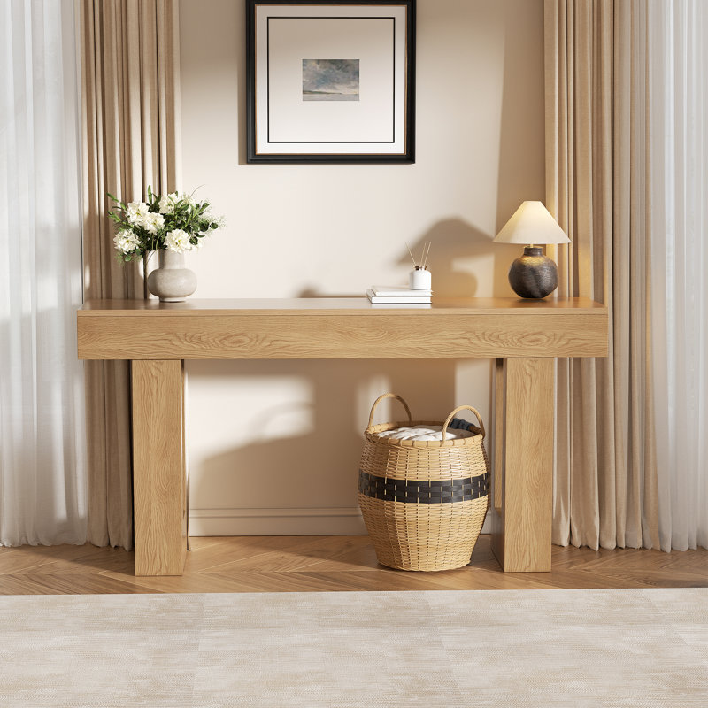 63" Farmhouse Console Table,Wooden Sofa Table Rectangular Accent Console For Entryway, Hallway & Living Room, Natural