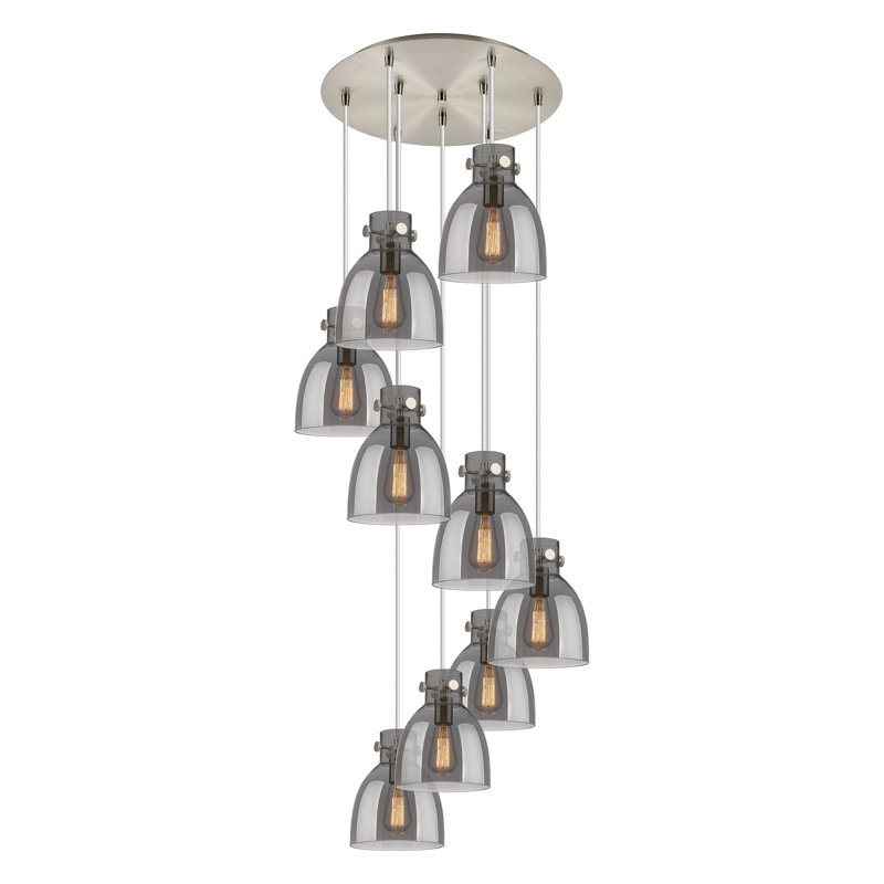 Luminaire suspendu grappe 9 lumières Amrith, Gris fumée clair, Nickel satiné brossé