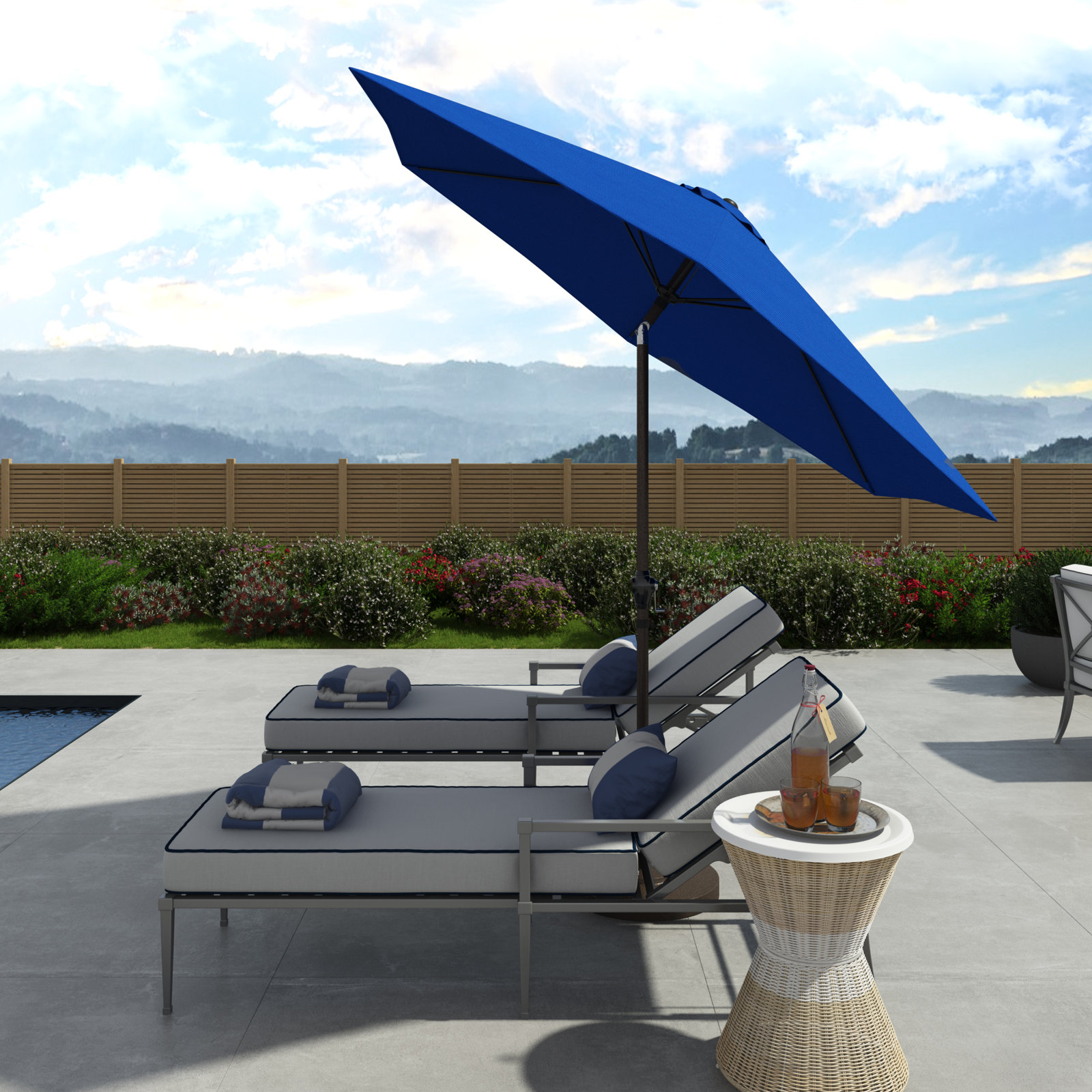Astraea 108'' Outdoor Umbrella, Pacific Blue - Polyester