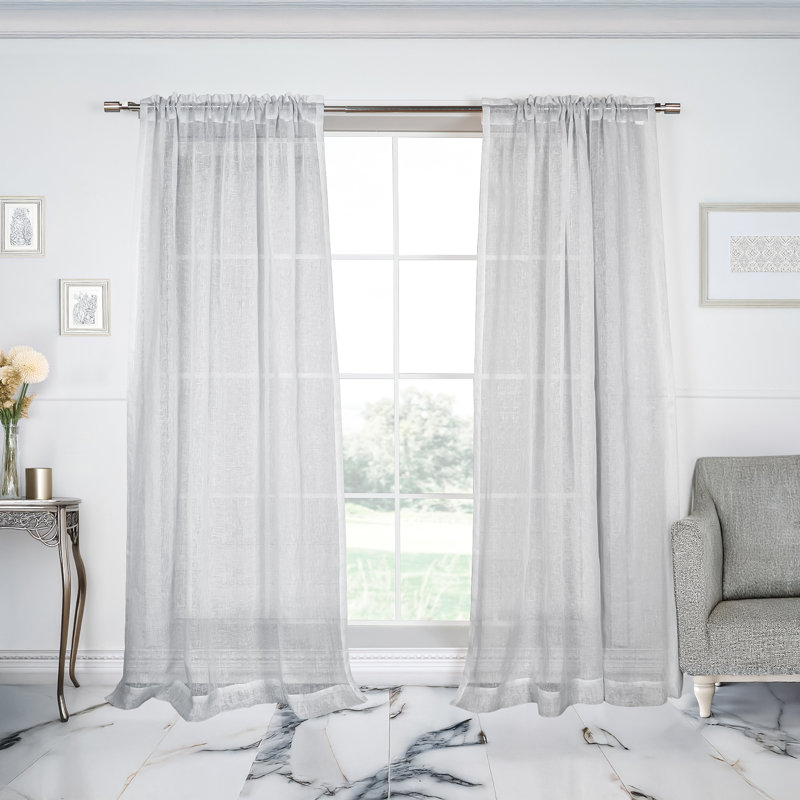 Rideau simple en lin Larkin, L 52 po x L 108 po, Light Grey