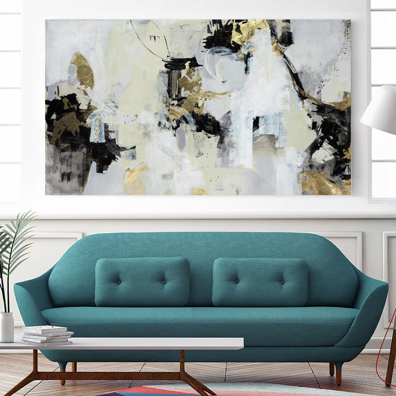 Giant Abstract Canvas Art in Black, White, and Gold