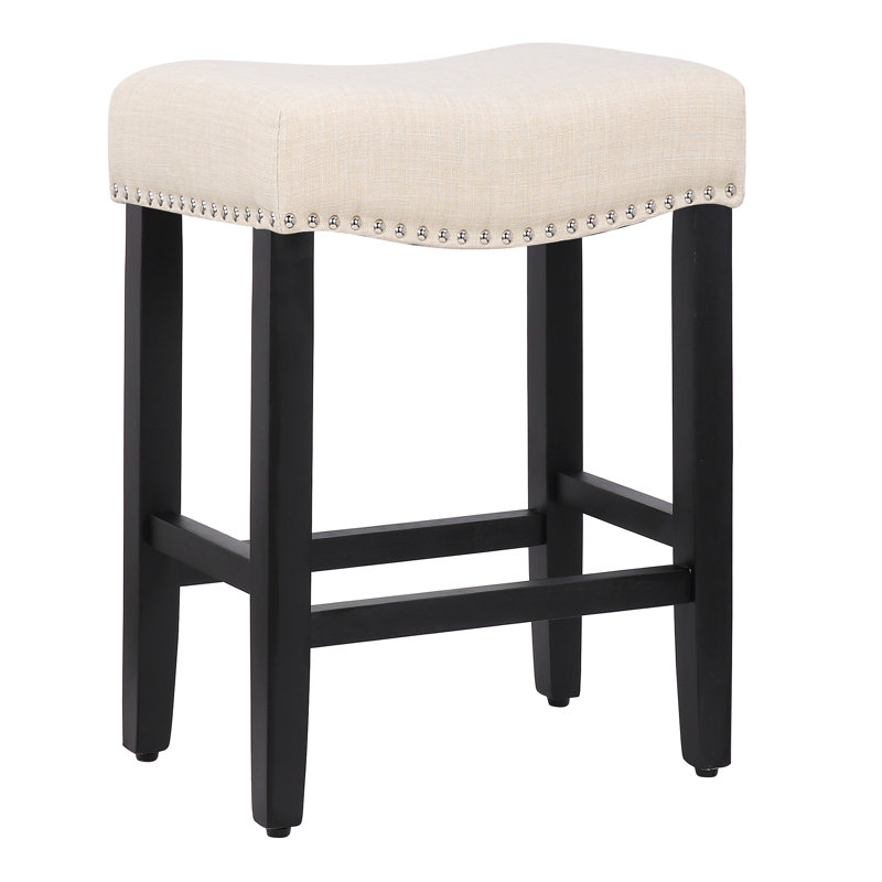 Jameson Upholstered Counter Stool with Solid Wood Frame, Counter Stool (24” Seat Height), Black/Beige