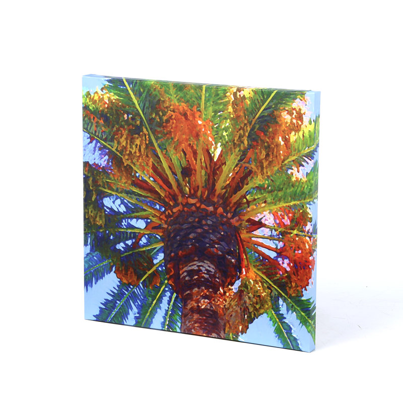 Palm Tree Looking Up Green and Blue Canvas Art