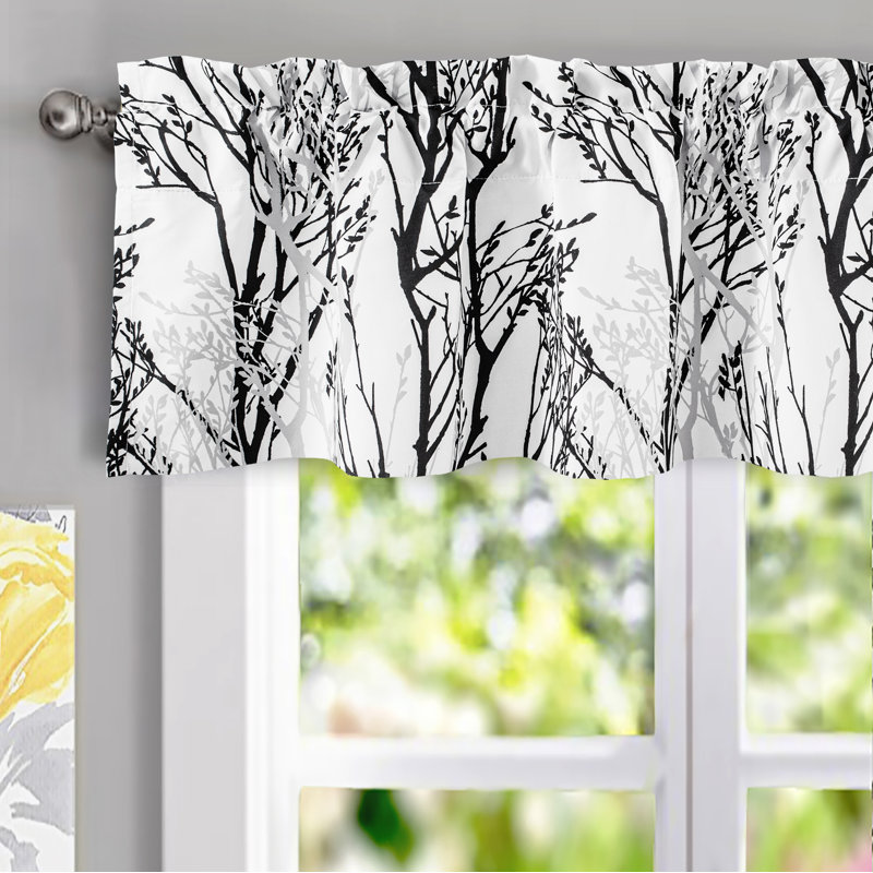 Blann Branch Tailored Window Valance, Black/White, 52" W x 14" L