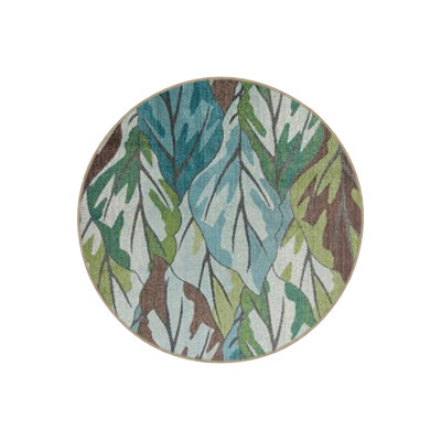 Round Green Leaf Woven Base Modern Decorative Machine Washable Rug