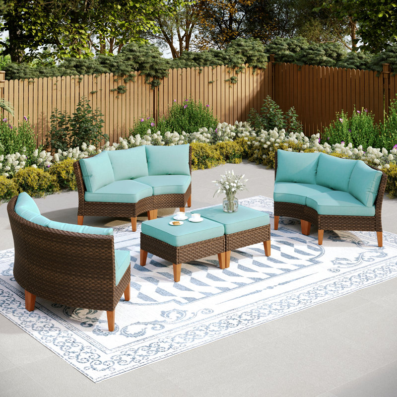 Argyri 8 - Person Modular Patio Conversation Set with Cushions, Blue