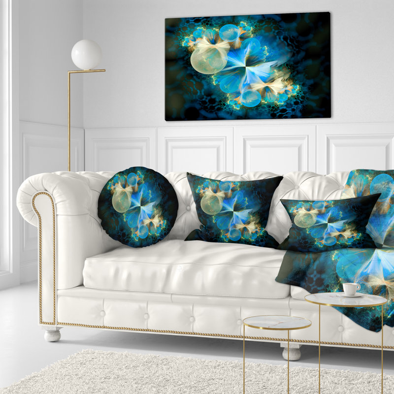 Fractal 3D Blue Bubbles - coussin imprimé abstrait
